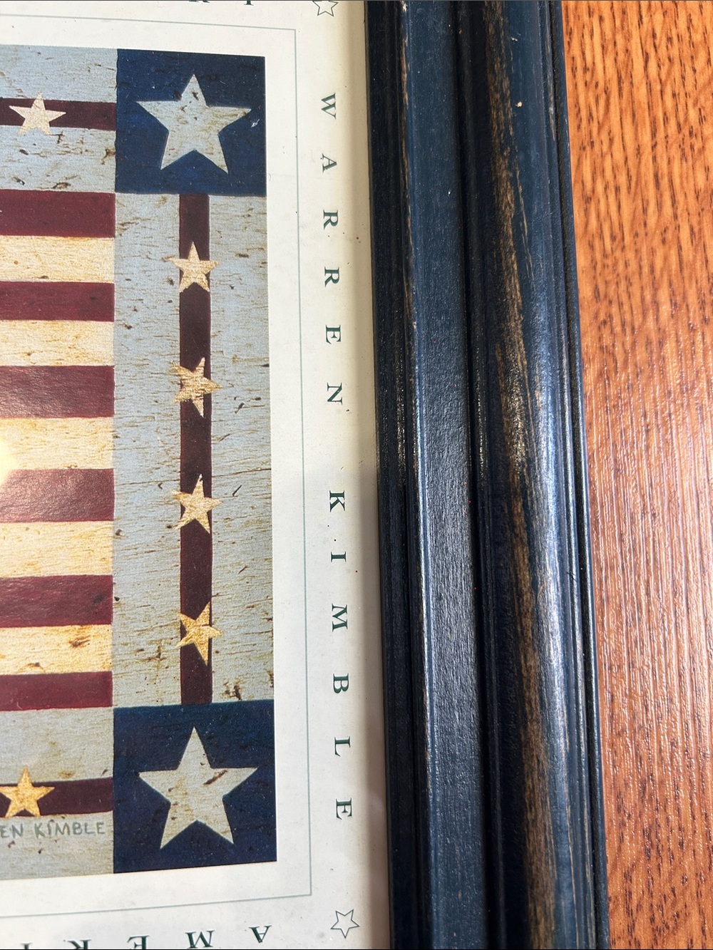 Warren Kimble American Fold Art American Flag Print in Distressed Blue Frame - Picture 3 of 8
